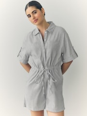 Rayas azul/blanco - Short Sleeve Textured Utility Playsuit - Imagen 1 de 9