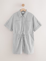 Rayas azul/blanco - Short Sleeve Textured Utility Playsuit - Imagen 7 de 9