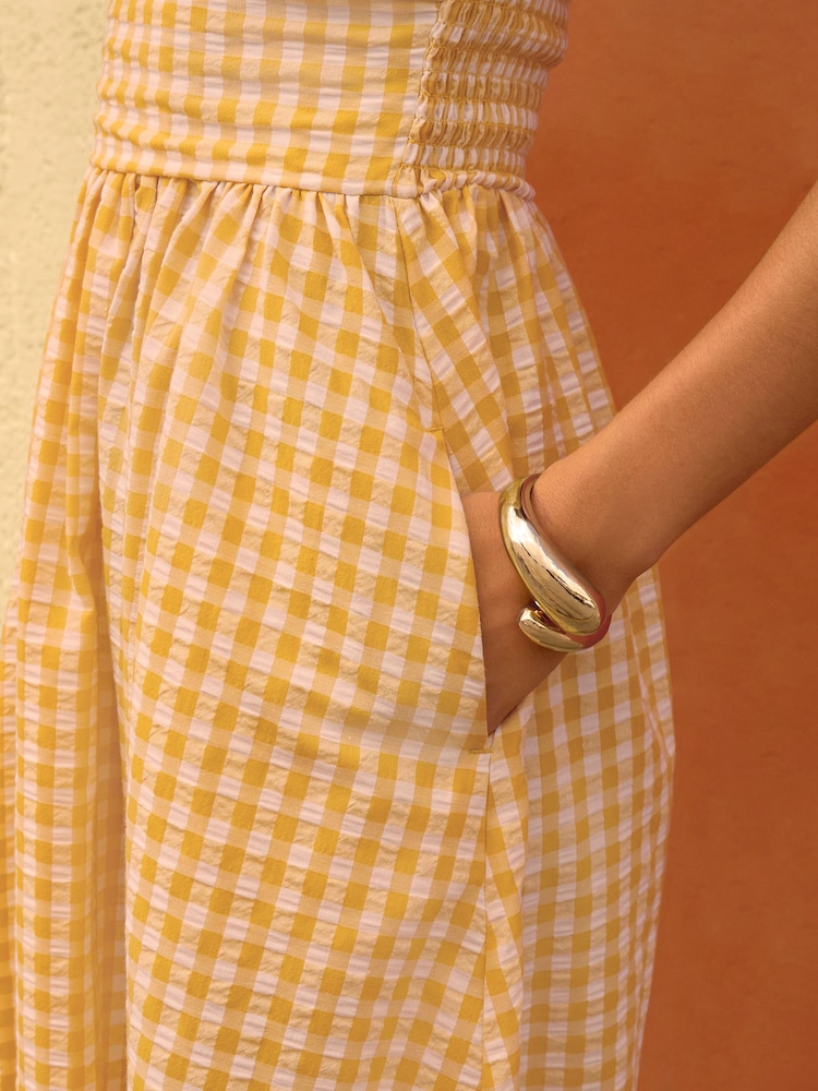 jaune vichy - Robe d'été Mi-long Bandeau Seersucker - Image 4 of 8