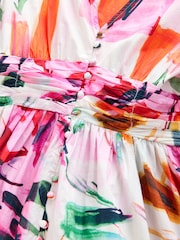 Pink Abstract Print Puff Sleeve Button Down Occasion Maxi 100% Cotton Dress - Image 8 of 8