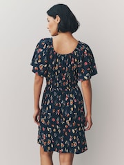 Black Vegetable Print Short Sleeve Tie Front Jersey Mini Dress - Image 2 of 6