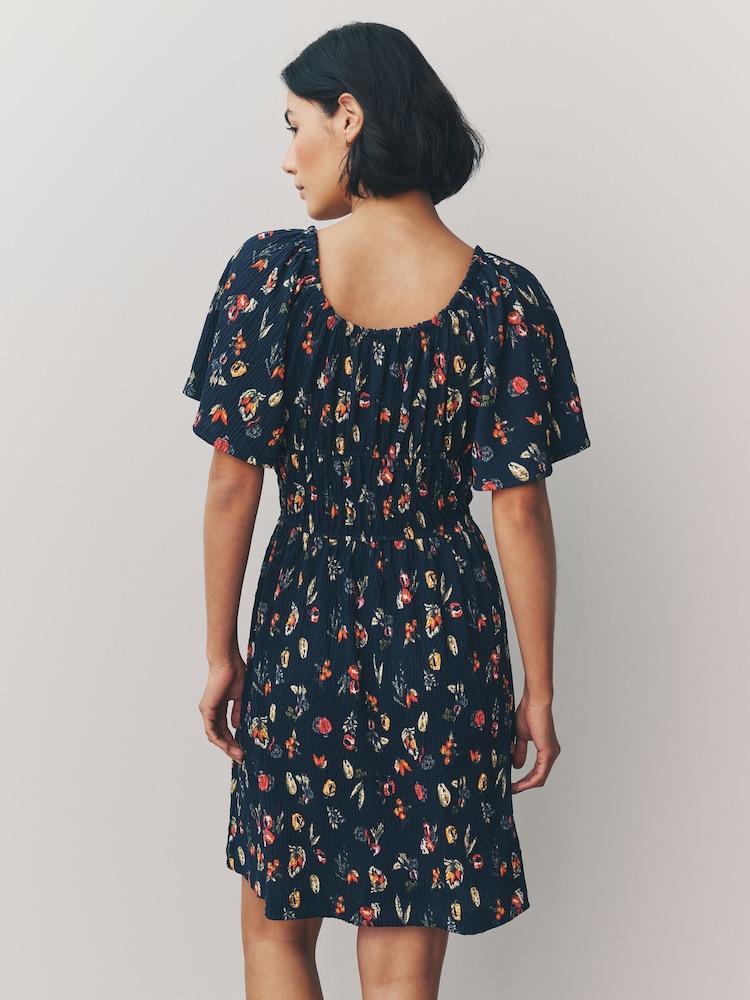 Black Vegetable Print Short Sleeve Tie Front Jersey Mini Dress - Image 2 of 6