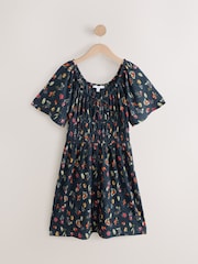 Black Vegetable Print Short Sleeve Tie Front Jersey Mini Dress - Image 4 of 6