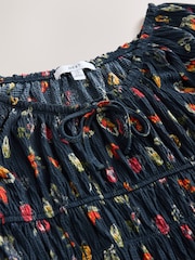 Black Vegetable Print Short Sleeve Tie Front Jersey Mini Dress - Image 5 of 6