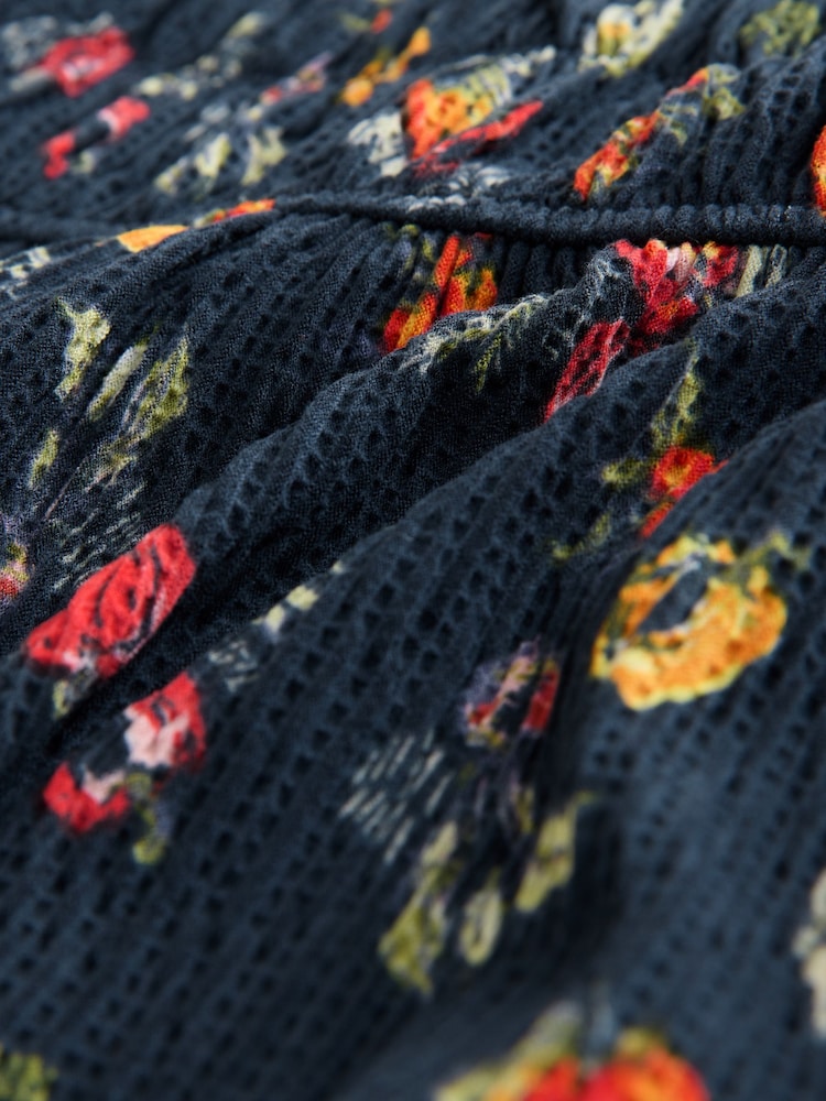Black Vegetable Print Short Sleeve Tie Front Jersey Mini Dress - Image 6 of 6