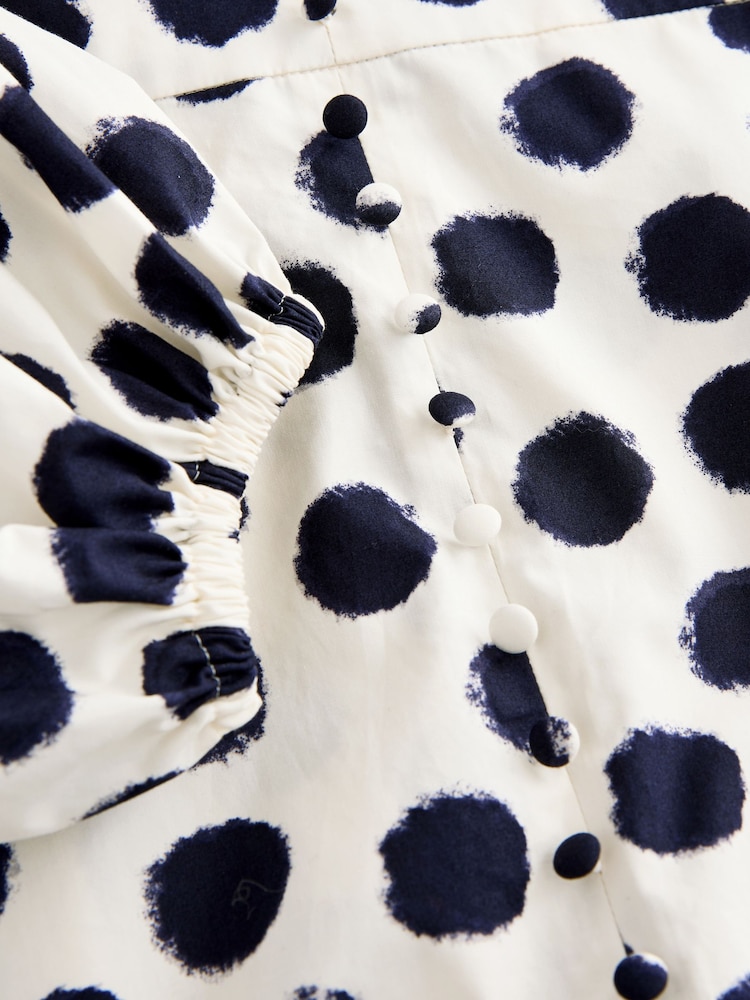 Monochrome 100% Cotton Long Sleeve Blouson Sleeve Waisted Mini Dress - Image 8 of 8 Monochrome 100% Cotton Long Sleeve Blouson Sleeve Waisted Mini Dress - Image 8 of 8