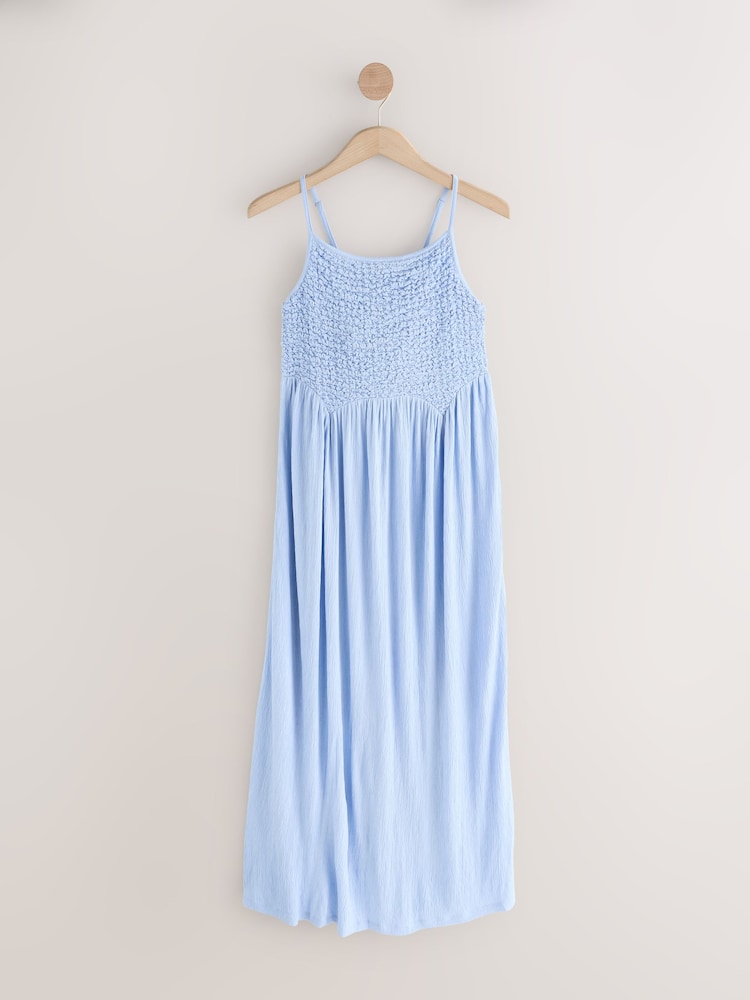 Cornflower Blue Strappy Shirred Jersey Maxi Dress - Image 6 of 8