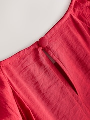Bright Red Print Puff Sleeve Midi Dress - Image 7 of 7