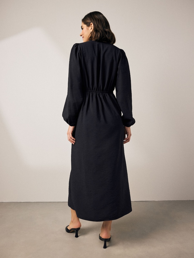 Buy Black Long Sleeve Tie Front Midi Dress from Next USA