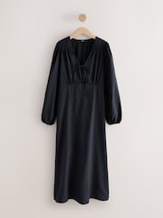Black Long Sleeve Tie Front Midi Dress - Image 6 of 7