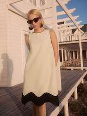 Cream/Ecru & Black Scallop Edge Mini Shift Dress - Image 1 of 8