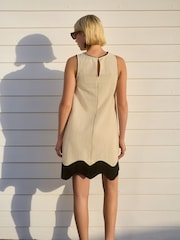Cream/Ecru & Black Scallop Edge Mini Shift Dress - Image 2 of 8
