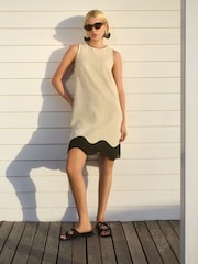 Cream/Ecru & Black Scallop Edge Mini Shift Dress - Image 3 of 8