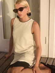 Cream/Ecru & Black Scallop Edge Mini Shift Dress - Image 4 of 8