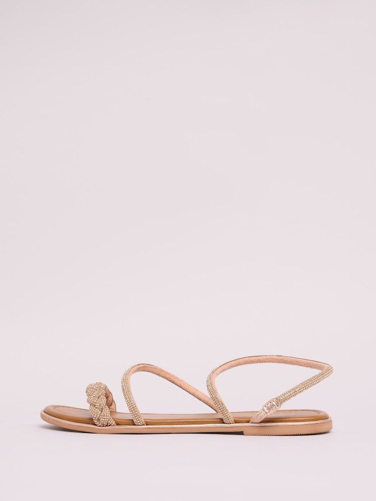 Lipsy Rose Gold Flat Asymetrical Strappy Faux Leather Metallic Sandals - Image 5 of 5