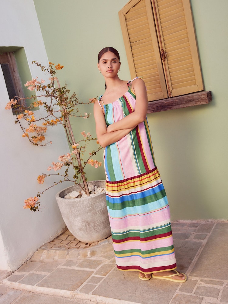 Multicolour Brights Strappy Drop Waist Tiered Maxi Dress - Image 2 of 8