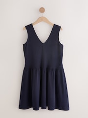 Navy Blue 100% Cotton V-Neck Jersey Mini Summer Dress - Image 4 of 7