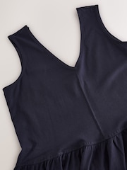 Navy Blue 100% Cotton V-Neck Jersey Mini Summer Dress - Image 6 of 7