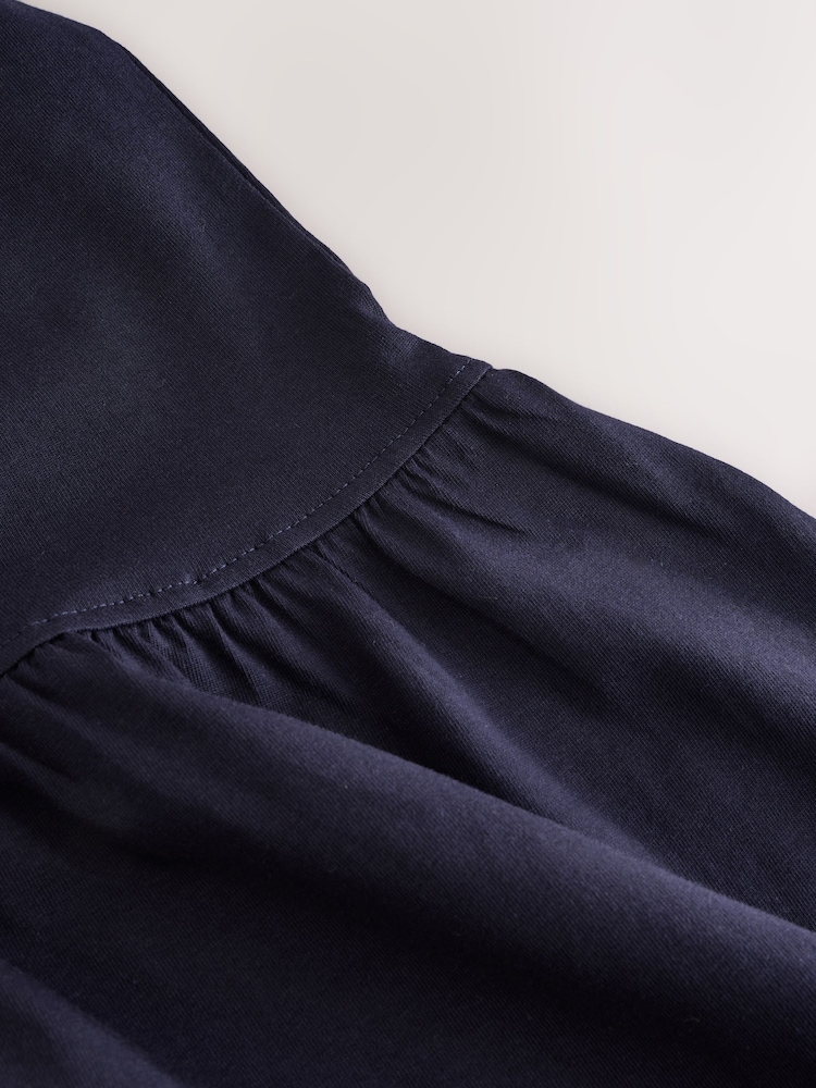 Navy Blue 100% Cotton V-Neck Jersey Mini Summer Dress - Image 7 of 7