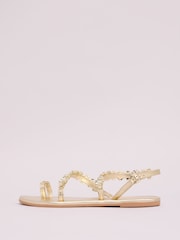 Lipsy Gold Flat Gem Asymetrical Real Leather Sandals - Image 5 of 5