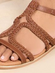 Lipsy Brown Standard Fit Leather Plait Weave Flats Sandals - Image 2 of 5