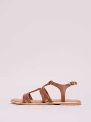 Lipsy Brown Standard Fit Leather Plait Weave Flats Sandals - Image 5 of 5