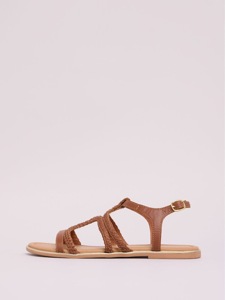 Lipsy Brown Standard Fit Leather Plait Weave Flats Sandals - Image 5 of 5