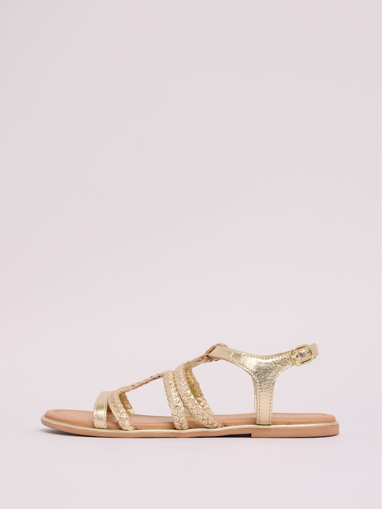 Lipsy Gold Standard Fit Leather Plait Weave Flats Sandals - Image 5 of 5