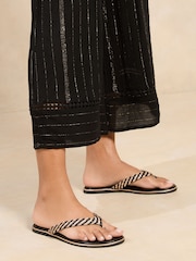 Lipsy Black Leather Plaited Flip Flop Sandals - Image 1 of 5