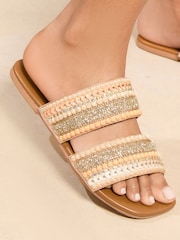 Lipsy Multi Multi Strap Beaded Mule Flat Real Leather Sandals - Image 2 of 5