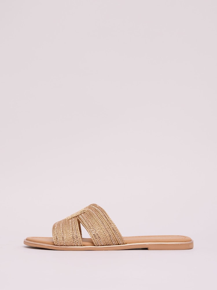 Lipsy Rose Gold Metallic Mule Flat Real Leather Sandals - Image 5 of 5
