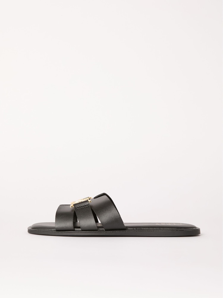 Lipsy Black Standard Fit Flat Slip On Mule Faux Leather Sandals - Image 5 of 5