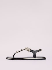 Lipsy Black Standard Fit Leather Flat Embellished Trim Strappy Sandals - Image 5 of 5