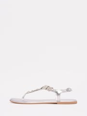 Lipsy Silver Standard Fit Leather Flat Embellished Trim Strappy Sandals - Image 5 of 5