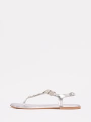 Lipsy Silver Wide Fit Leather Flat Embellished Trim Strappy Sandals - Image 5 of 5