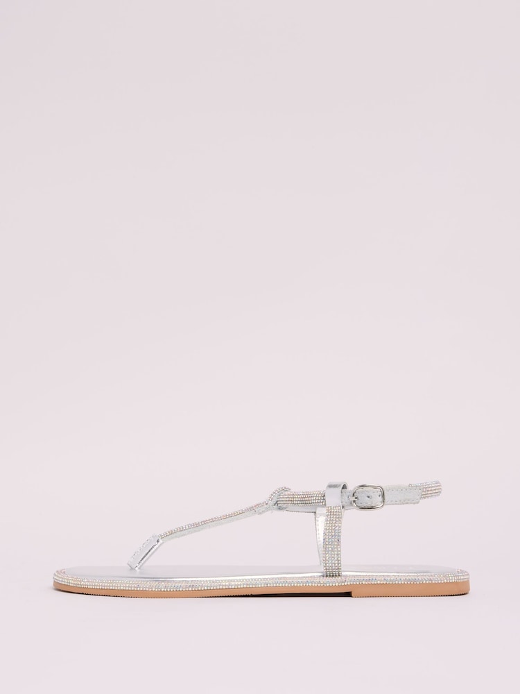 Lipsy Silver Real Leather Flat Strappy Embellishd Flat Sandals - Image 5 of 5