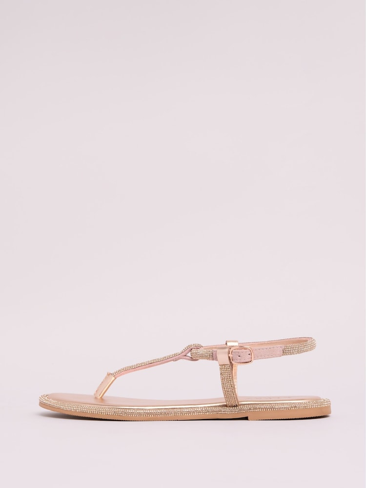 Lipsy Rose Gold Real Leather Flat Strappy Embellishd Flat Sandals - Image 5 of 5