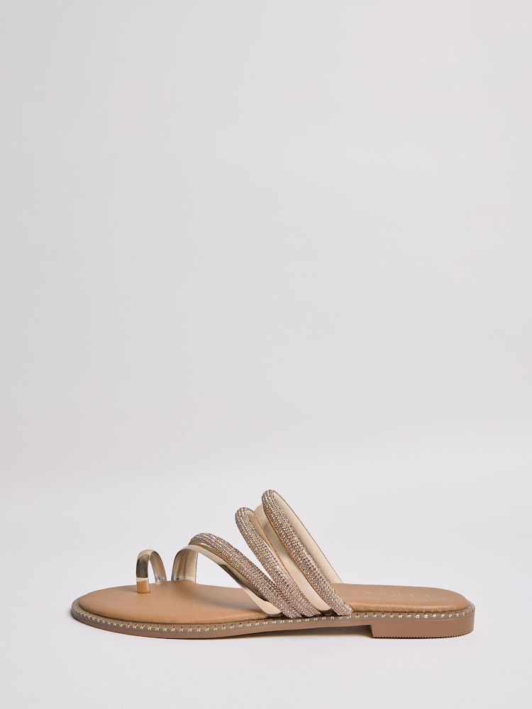 Lipsy Rose Gold Standard Fit Flat Embellished Slip On Toe Loop Sandals - Image 5 of 5