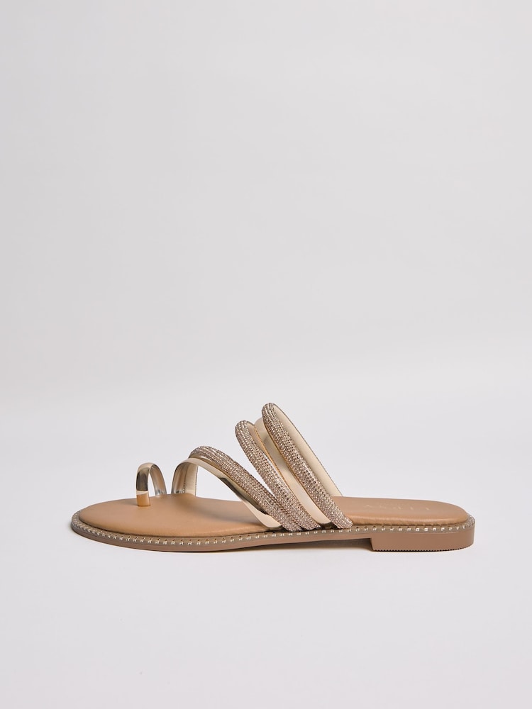 Lipsy Rose Gold Wide Fit Flat Embellished Slip On Toe Loop Sandals - Image 5 of 5