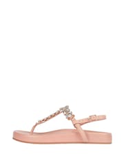 Lipsy Nude Standard Fit Flat Embellished Comfort Gem Toe Post Faux Leather Footbed Sandals - Image 5 of 5