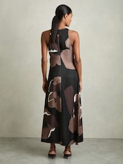 Reiss Brown Michalie Satin Floral Tuck Midi Dress - Image 5 of 6
