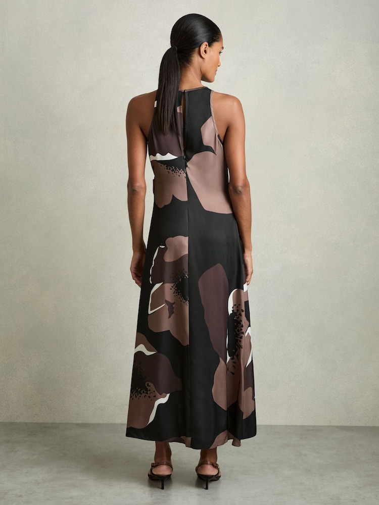 Reiss Michalie Satin Fleuri Tuck Mi-long Robe - Image 5 of 6