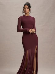 Club L London Red Tigerlily Mesh Long-Sleeve Open Back Maxi Dress - Image 1 of 7