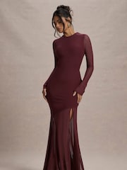 Club L London Red Tigerlily Mesh Long-Sleeve Open Back Maxi Dress - Image 2 of 7