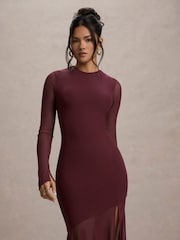 Club L London Red Tigerlily Mesh Long-Sleeve Open Back Maxi Dress - Image 3 of 7