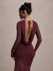 Club L London Red Tigerlily Mesh Long-Sleeve Open Back Maxi Dress - Image 4 of 7