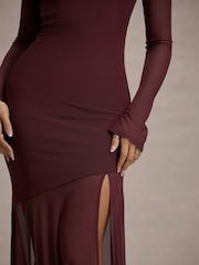 Club L London Red Tigerlily Mesh Long-Sleeve Open Back Maxi Dress - Image 5 of 7