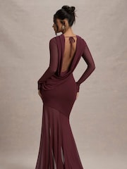 Club L London Red Tigerlily Mesh Long-Sleeve Open Back Maxi Dress - Image 7 of 7