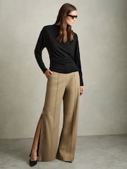 Reiss Black Daisy Draped Jersey Long-Sleeve Top - Image 1 of 6