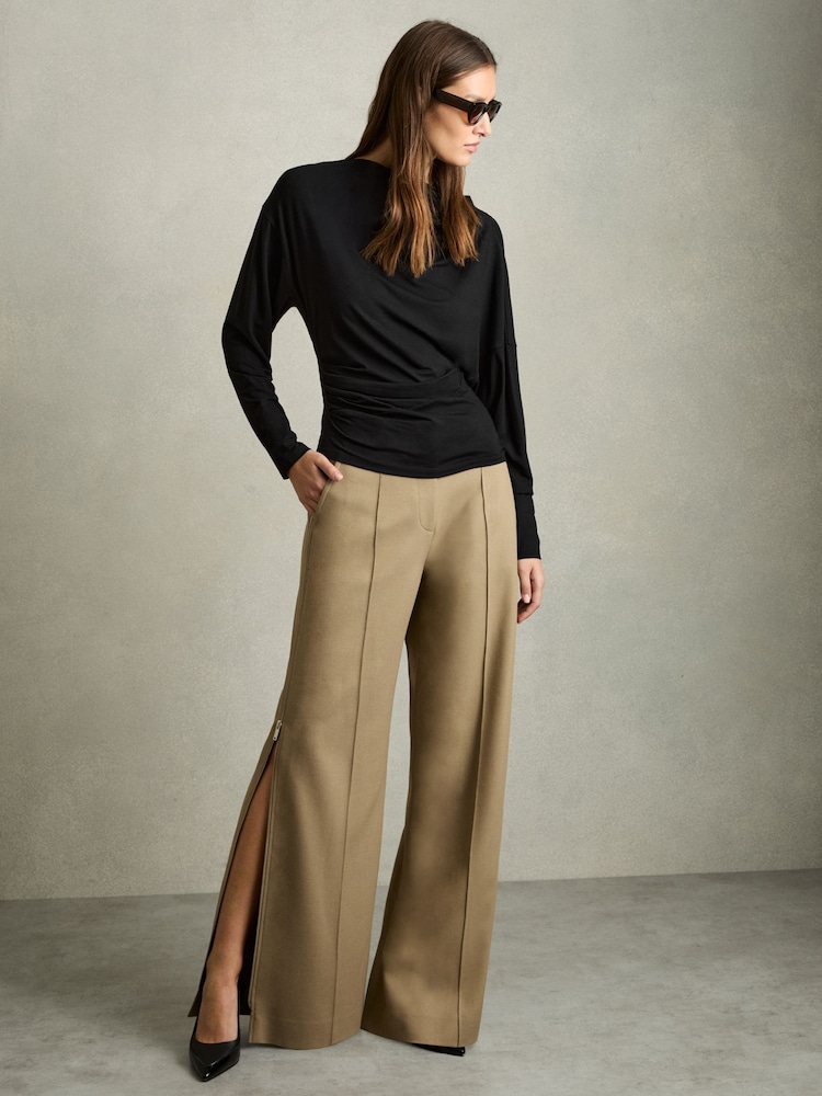 Reiss Black Daisy Draped Jersey Long-Sleeve Top - Image 1 of 6 Reiss Black Daisy Draped Jersey Long-Sleeve Top - Image 1 of 6